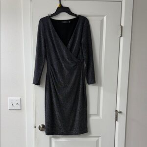 Ralph Lauren elegant sparkly black wrap dress for evening and holiday parties